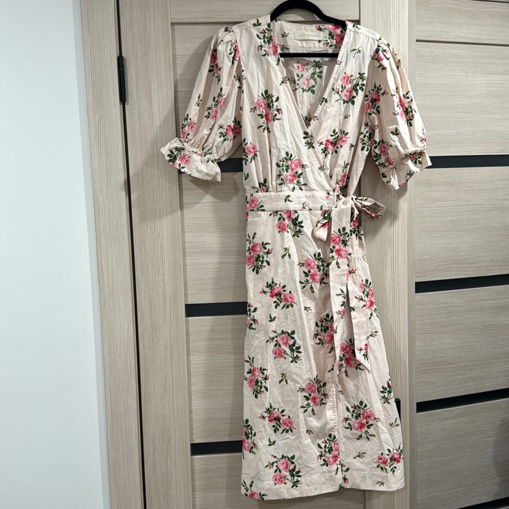 Happy Nature Floral Wrap Dress with Puff Sleeves